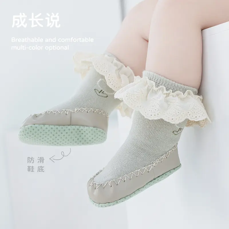 2025 Autumn Leather Floor Shoes Baby Socks Mid-Tube Non-Slip Korean Style Lace Princess Socks Toddler Socks Shoes