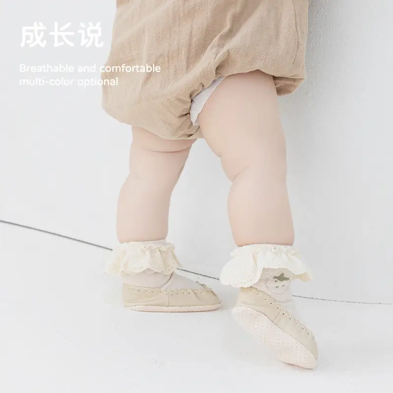 2025 Autumn Leather Floor Shoes Baby Socks Mid-Tube Non-Slip Korean Style Lace Princess Socks Toddler Socks Shoes