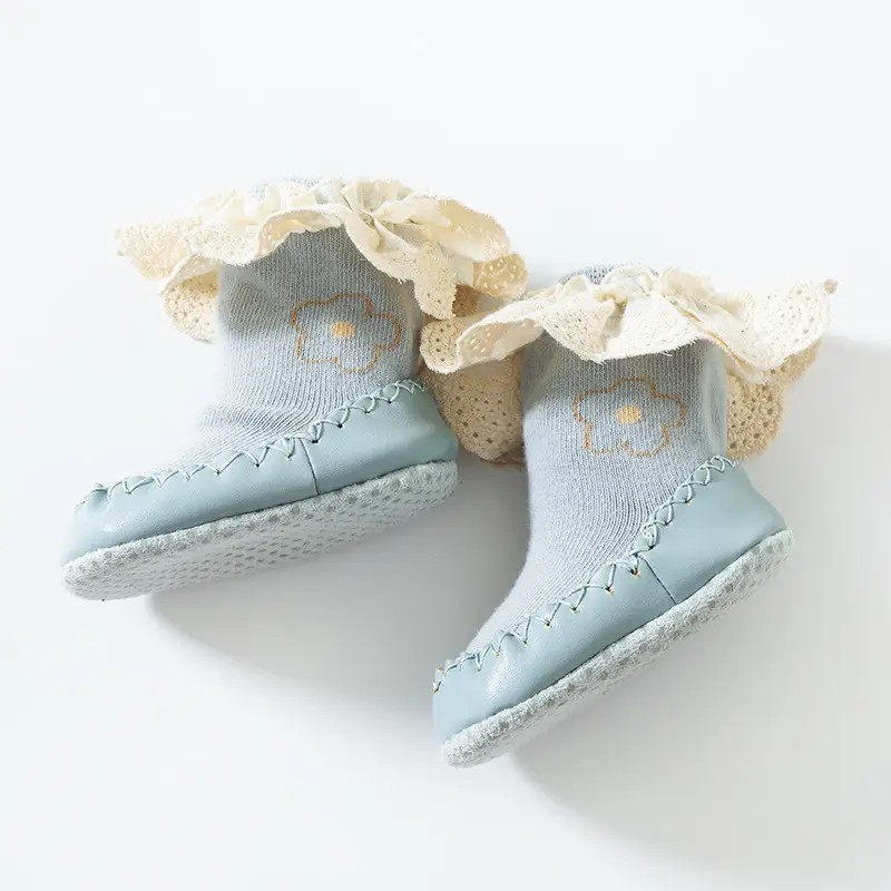2025 Autumn Leather Floor Shoes Baby Socks Mid-Tube Non-Slip Korean Style Lace Princess Socks Toddler Socks Shoes