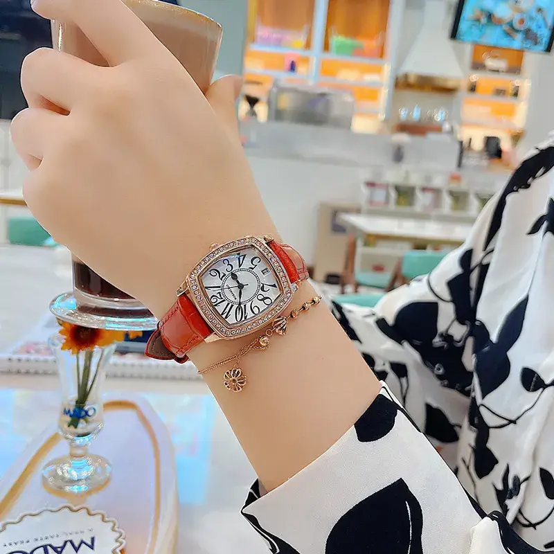 Women's Square Watch Brown Leather Belt Quartz Waterproof - Image 12