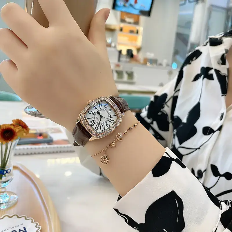 Women's Square Watch Brown Leather Belt Quartz Waterproof - Image 13