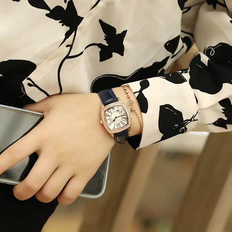 Women's Square Watch Brown Leather Belt Quartz Waterproof - Image 14