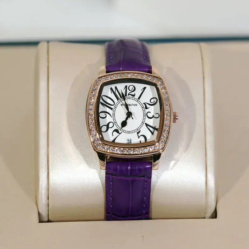 Women's Square Watch Brown Leather Belt Quartz Waterproof - Image 10