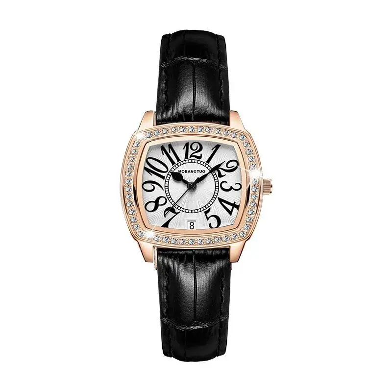 Women's Square Watch Brown Leather Belt Quartz Waterproof - Image 4
