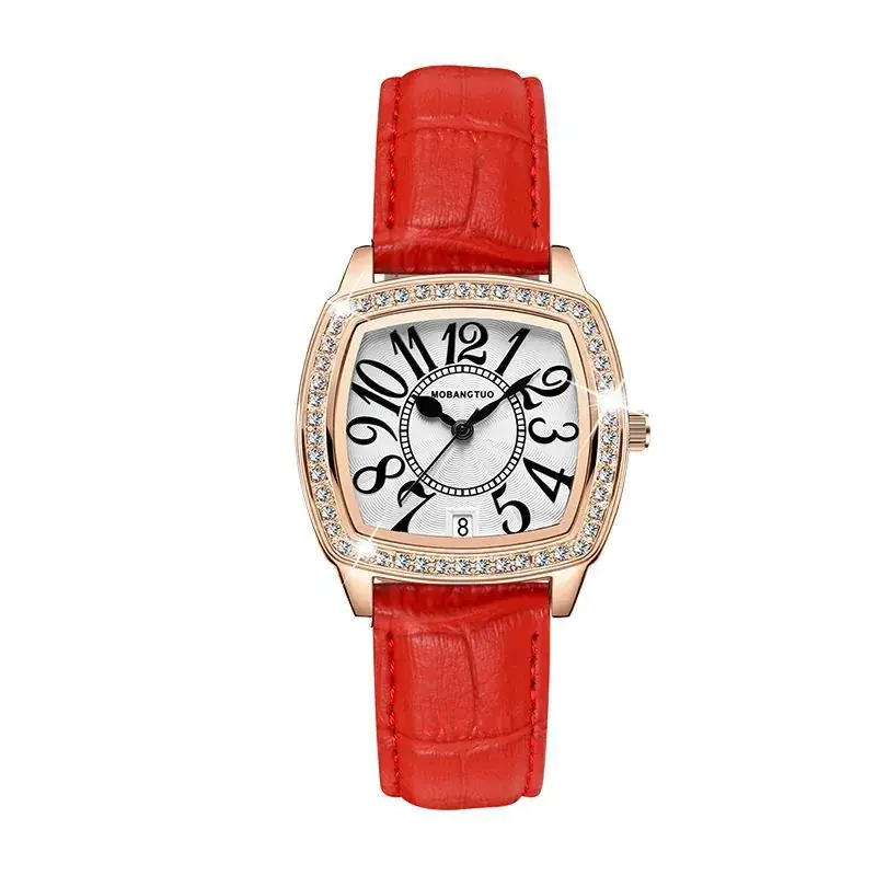 Women's Square Watch Brown Leather Belt Quartz Waterproof - Image 5