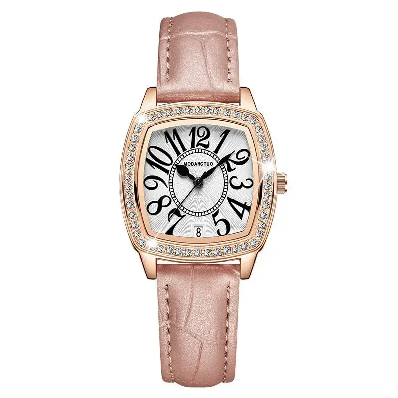 Women's Square Watch Brown Leather Belt Quartz Waterproof - Image 6