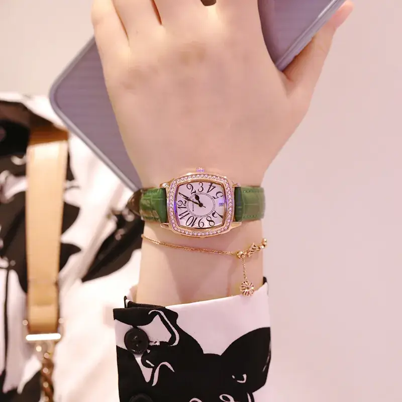 Women's Square Watch Brown Leather Belt Quartz Waterproof - Image 7