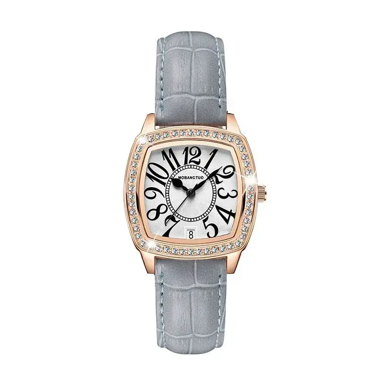 Women's Square Watch Brown Leather Belt Quartz Waterproof - Image 8