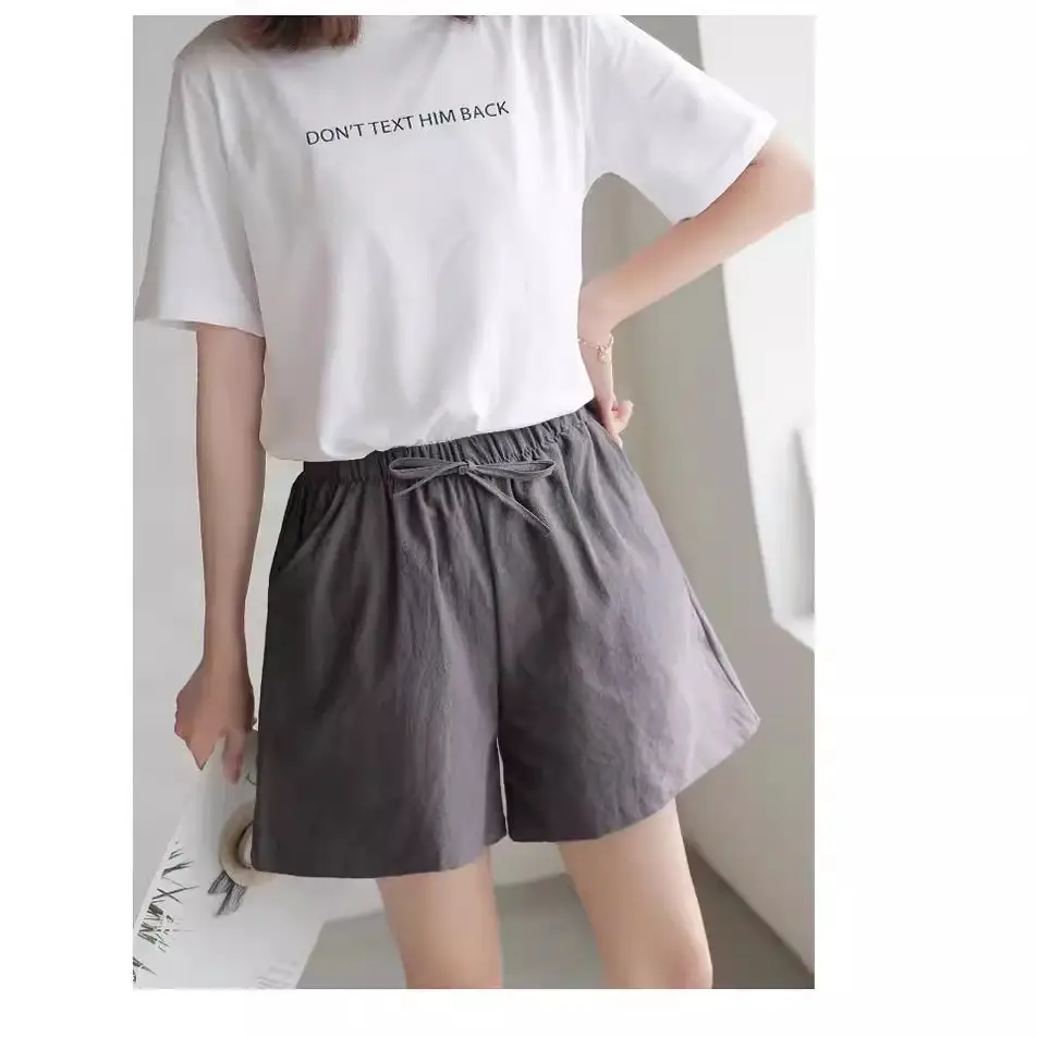 Women Linen Shorts Summer Loose Fit Large Waist