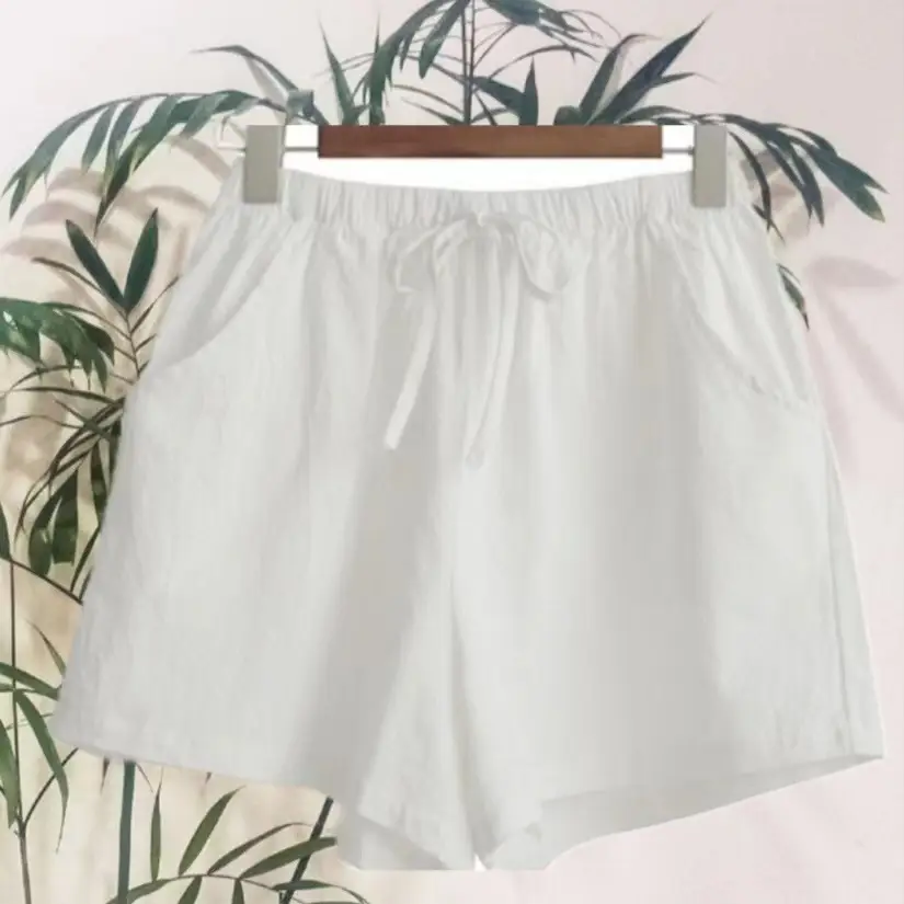 Women Linen Shorts Summer Loose Fit Large Waist