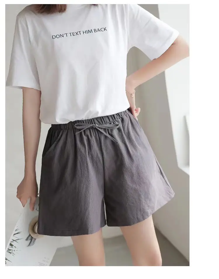 Women Linen Shorts Summer Loose Fit Large Waist