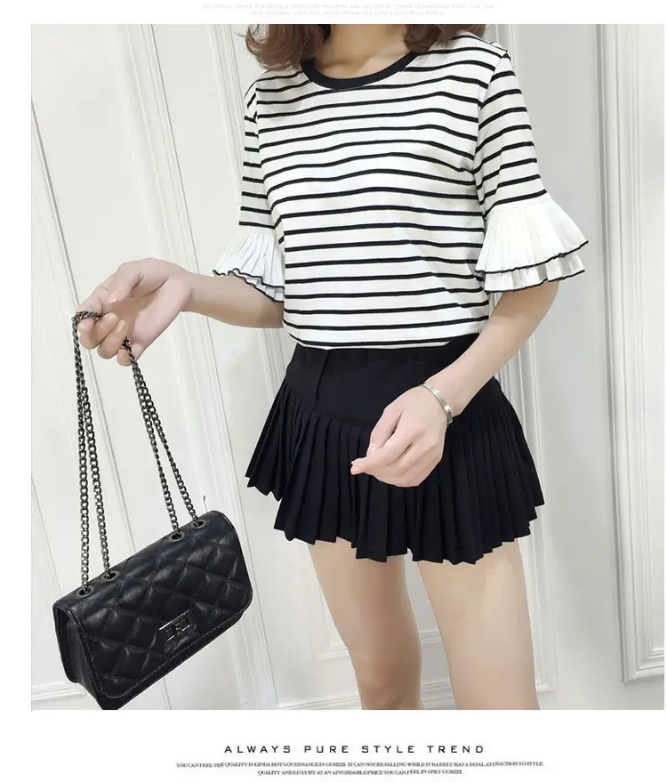 Women Ruffled Striped T-Shirt Summer Casual Loose Fit — feature 10