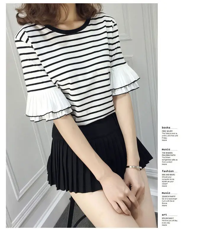 Women Ruffled Striped T-Shirt Summer Casual Loose Fit — feature 11