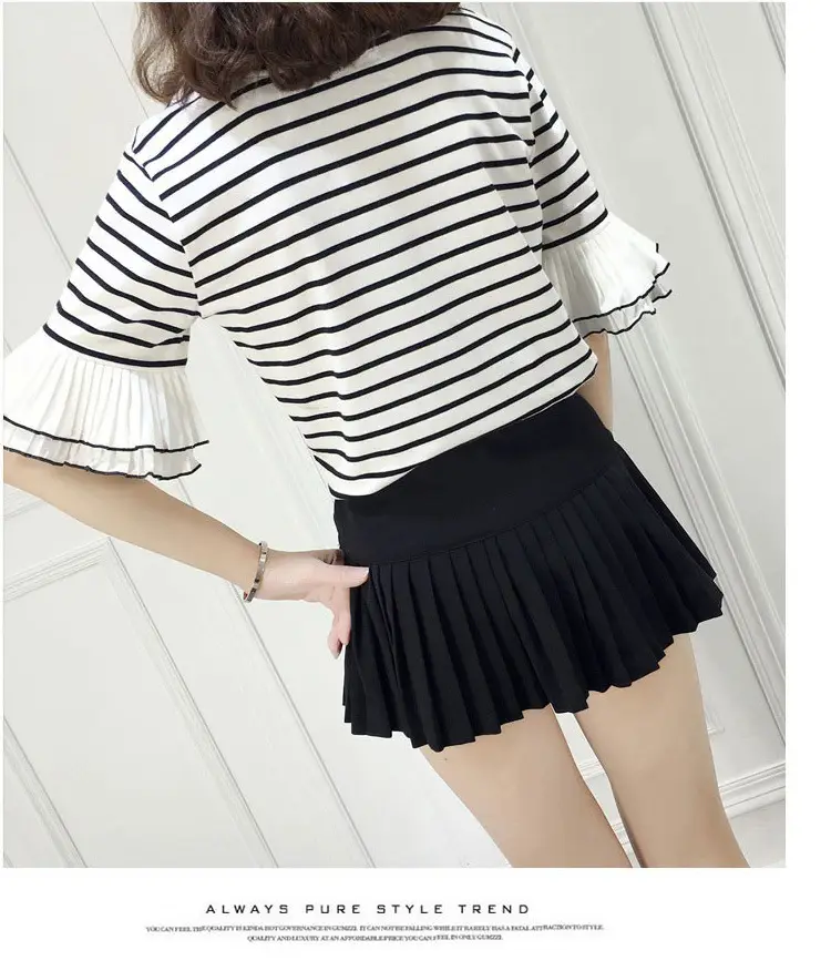 Women Ruffled Striped T-Shirt Summer Casual Loose Fit — feature 13