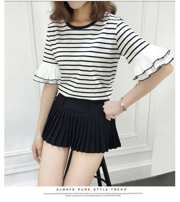Women Ruffled Striped T-Shirt Summer Casual Loose Fit — feature 14
