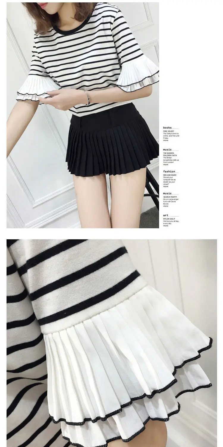 Women Ruffled Striped T-Shirt Summer Casual Loose Fit — feature 15