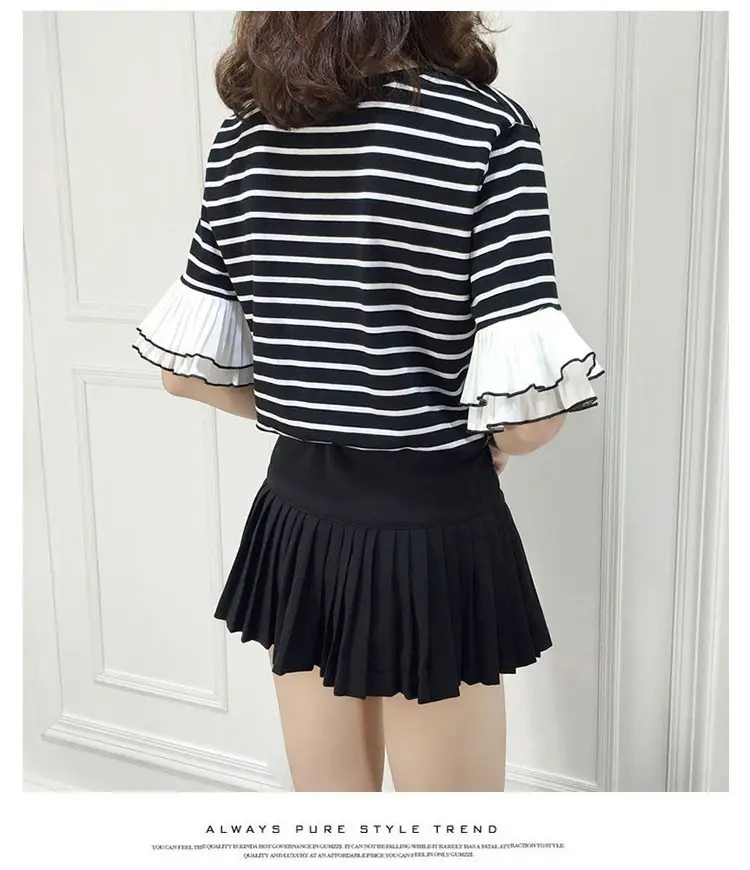 Women Ruffled Striped T-Shirt Summer Casual Loose Fit — feature 5