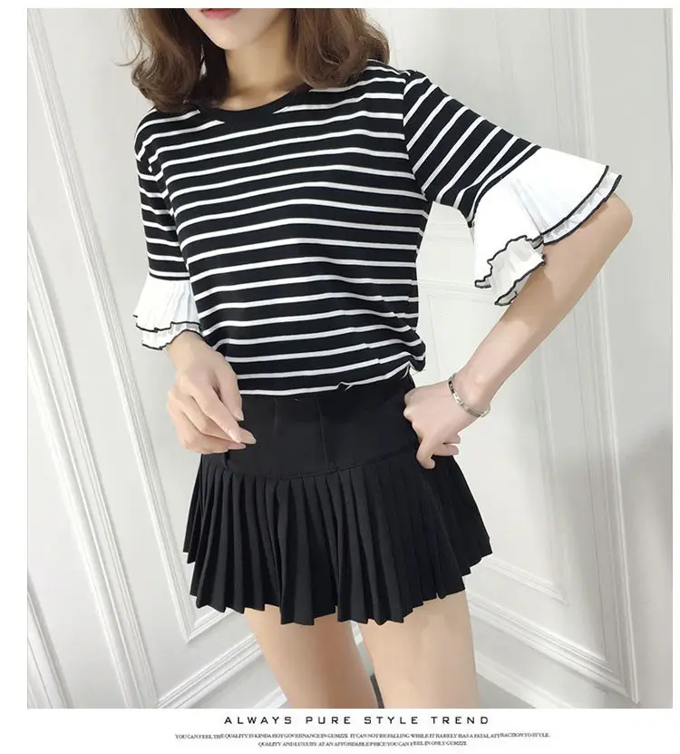 Women Ruffled Striped T-Shirt Summer Casual Loose Fit — feature 6