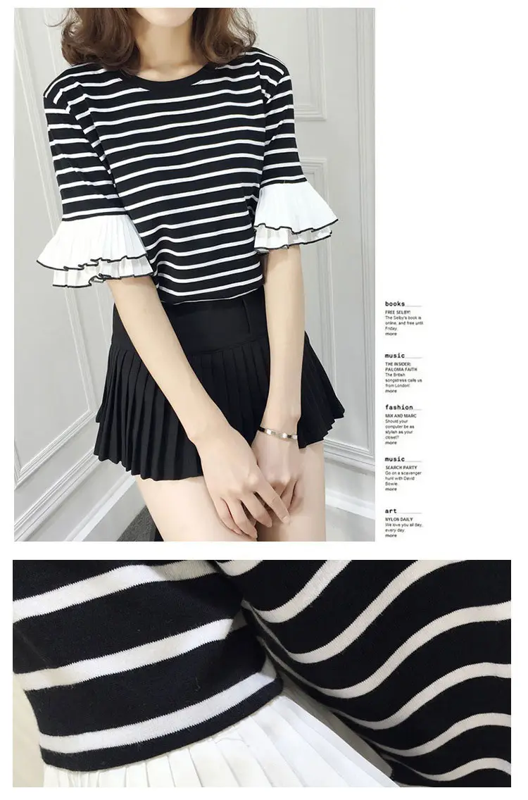 Women Ruffled Striped T-Shirt Summer Casual Loose Fit — feature 7