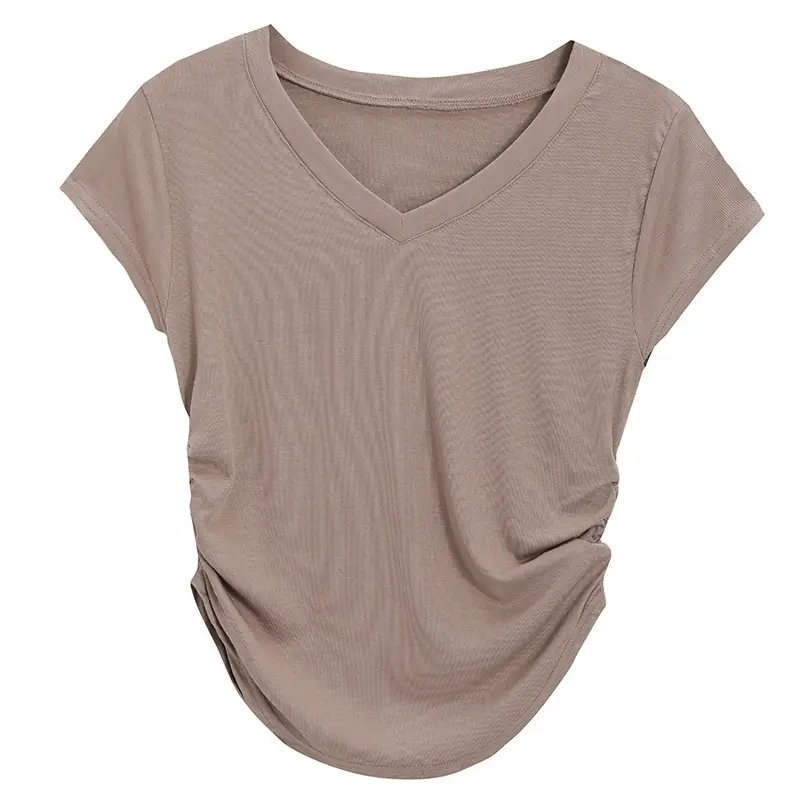 Women V-Neck Black T-Shirt Slim Fit 2025 Summer - Image 20