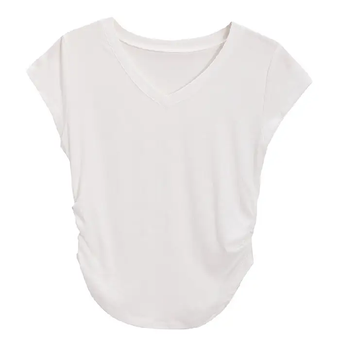 Women V-Neck Black T-Shirt Slim Fit 2025 Summer - Image 5