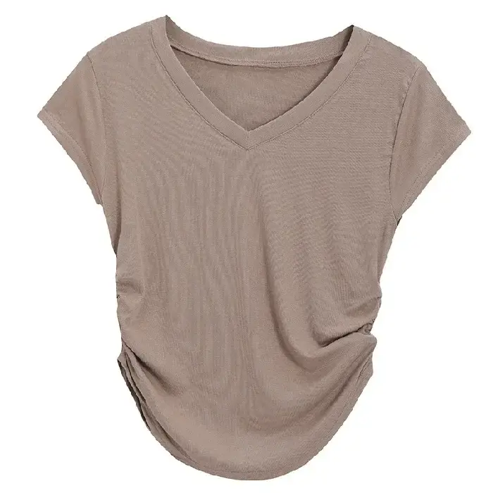 Women V-Neck Black T-Shirt Slim Fit 2025 Summer - Image 14