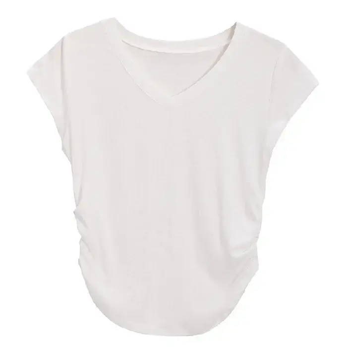 Women V-Neck Black T-Shirt Slim Fit 2025 Summer - Image 4