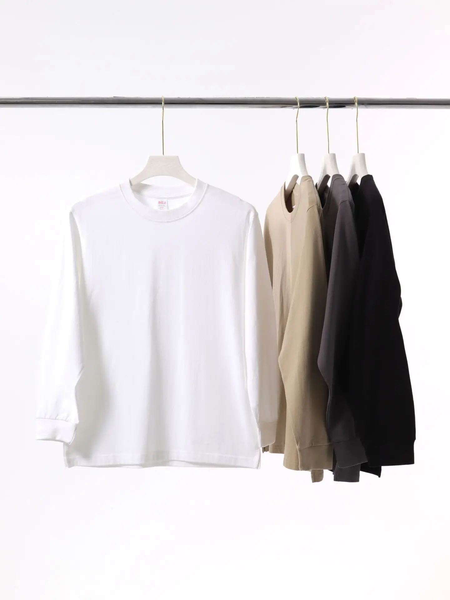 Men's 240g Pure Cotton Long Sleeve T-Shirt Solid Color - Image 6