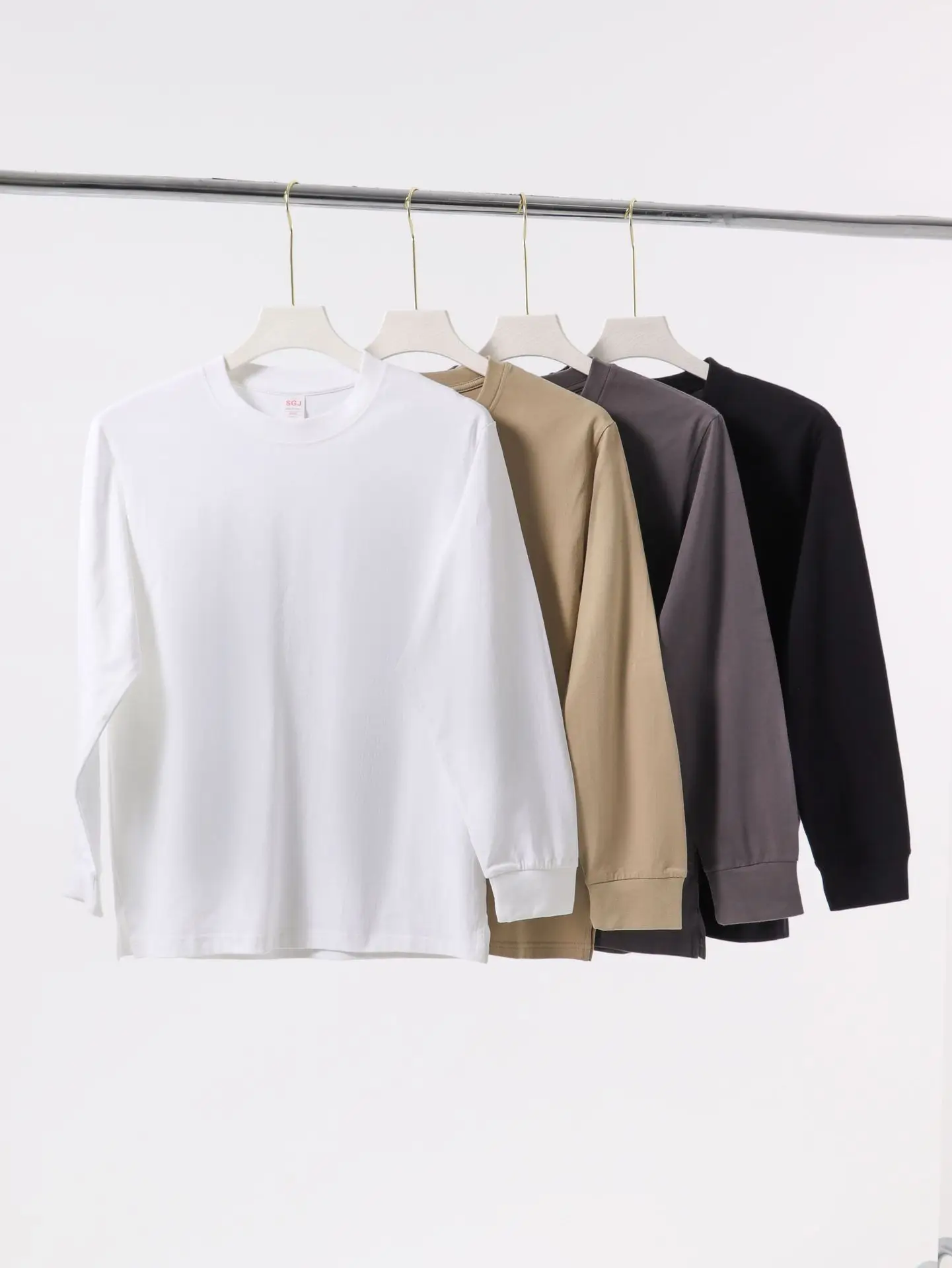 Men's 240g Pure Cotton Long Sleeve T-Shirt Solid Color - Image 7