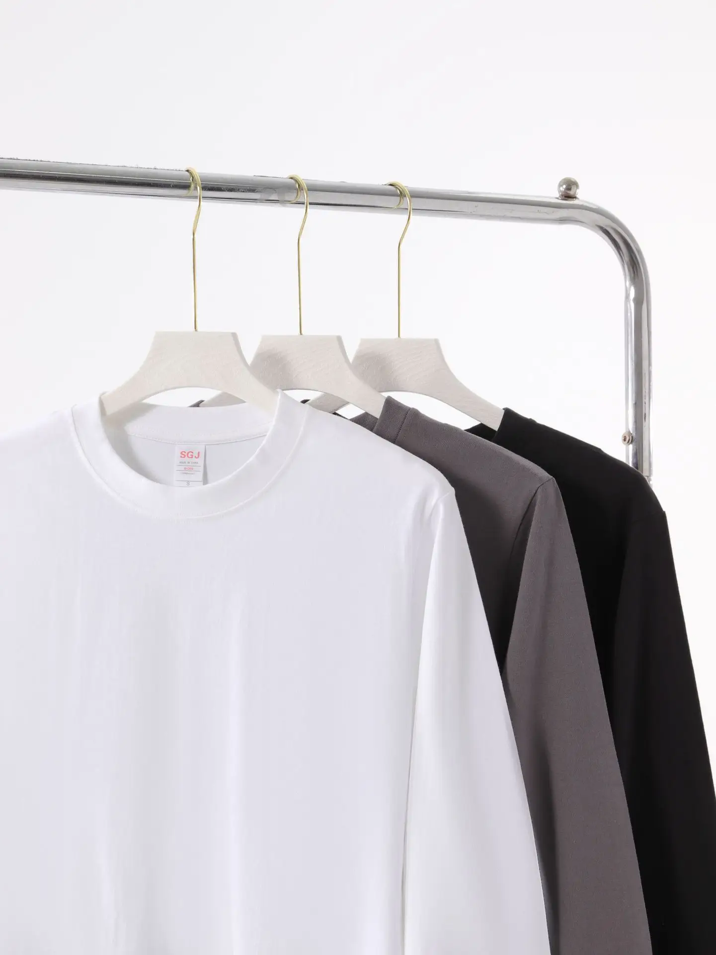 Men's 240g Pure Cotton Long Sleeve T-Shirt Solid Color - Image 9