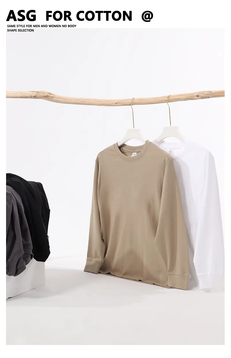 Men's 240g Pure Cotton Long Sleeve T-Shirt Solid Color — feature 6