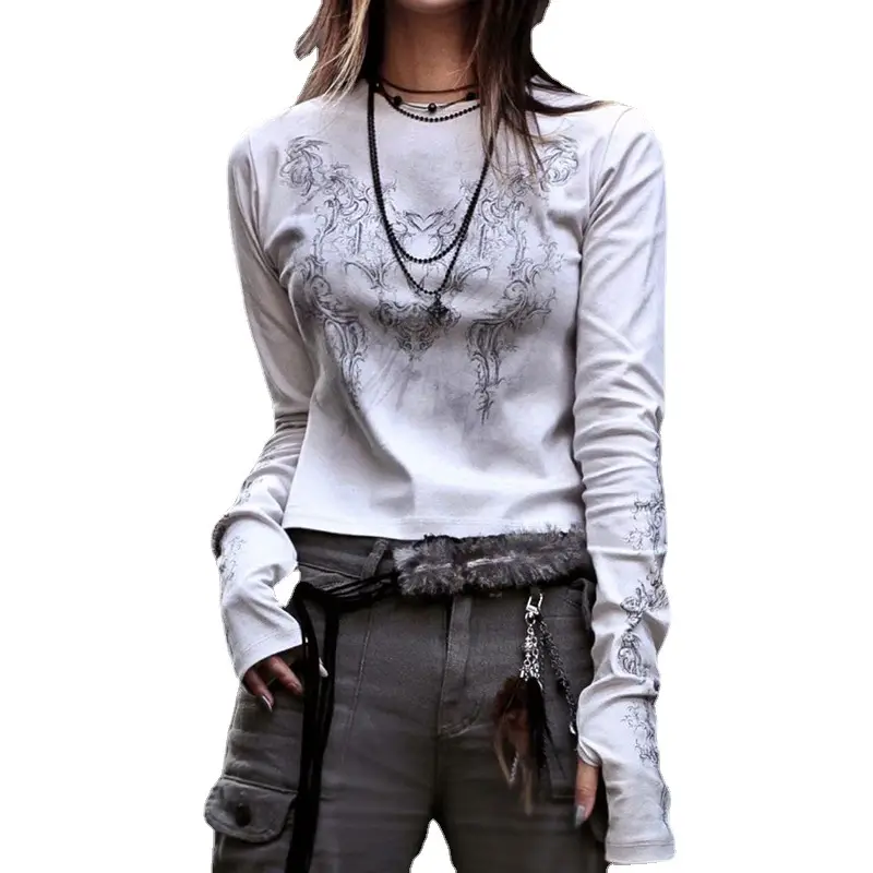 Black Abstract Silk Long Sleeve Top with Tassel Detail - Image 8