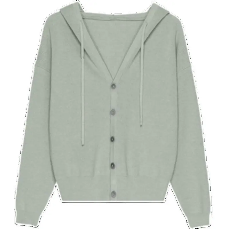 Women Knitted Cardigan Hooded Sweater Brown Spring Fall 2023 - Image 11