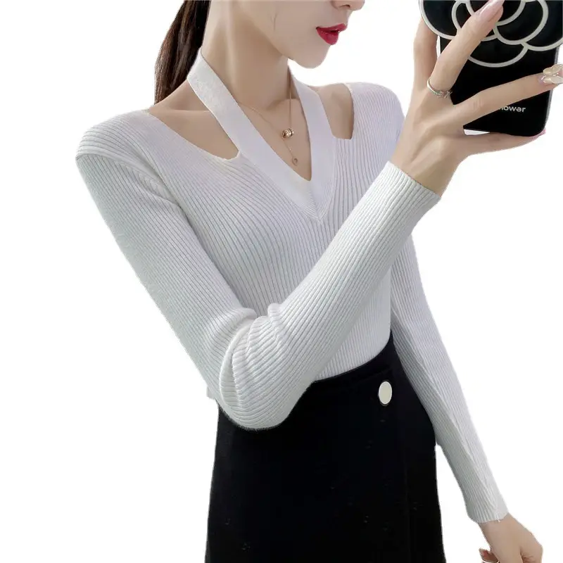 Pink Knitted V-Neck Sweater Women's Top - Image 9