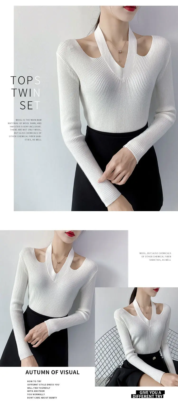 Pink Knitted V-Neck Sweater Women's Top — feature 2