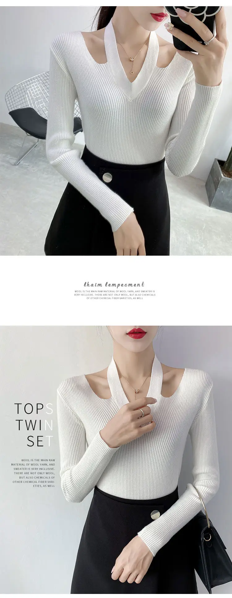 Pink Knitted V-Neck Sweater Women's Top — feature 3