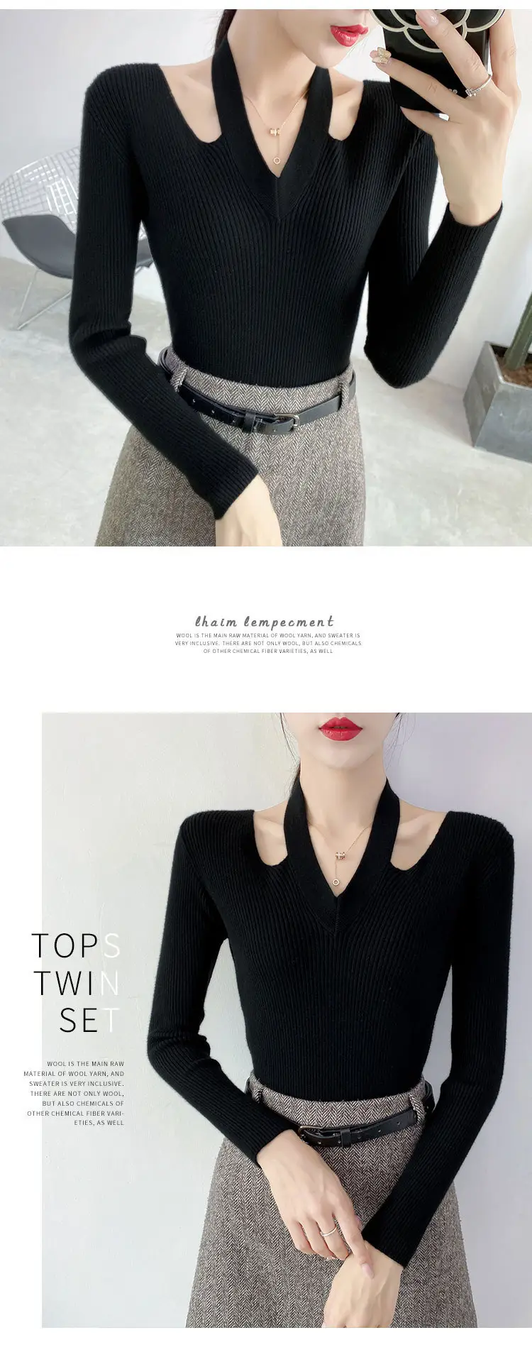 Pink Knitted V-Neck Sweater Women's Top — feature 4