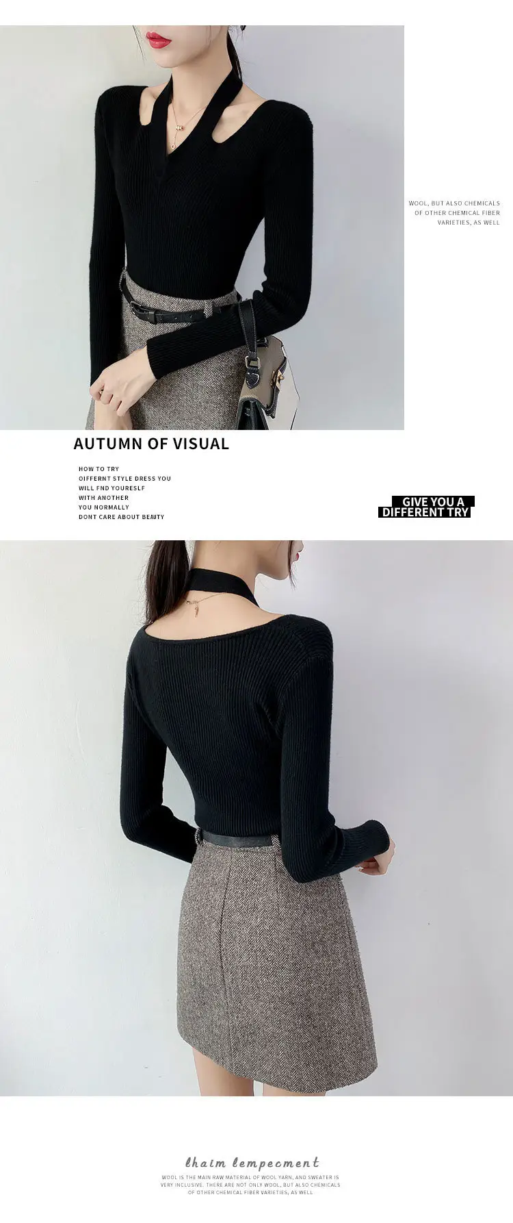 Pink Knitted V-Neck Sweater Women's Top — feature 5