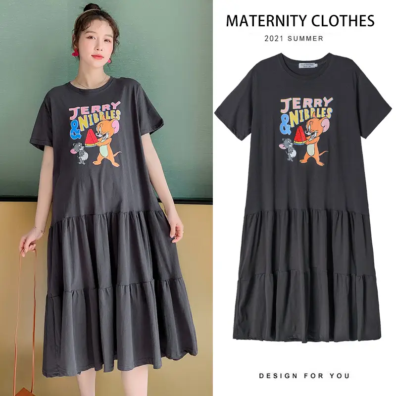 Maternity Dress Black Graphic Long Sleeve Summer - Image 4