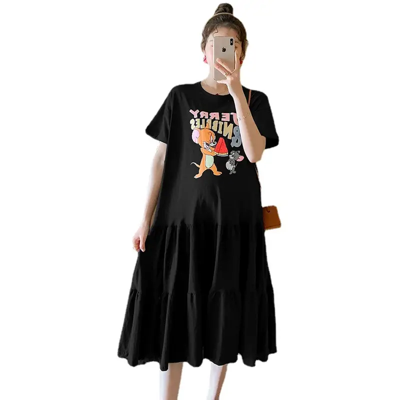 Maternity Dress Black Graphic Long Sleeve Summer - Image 7