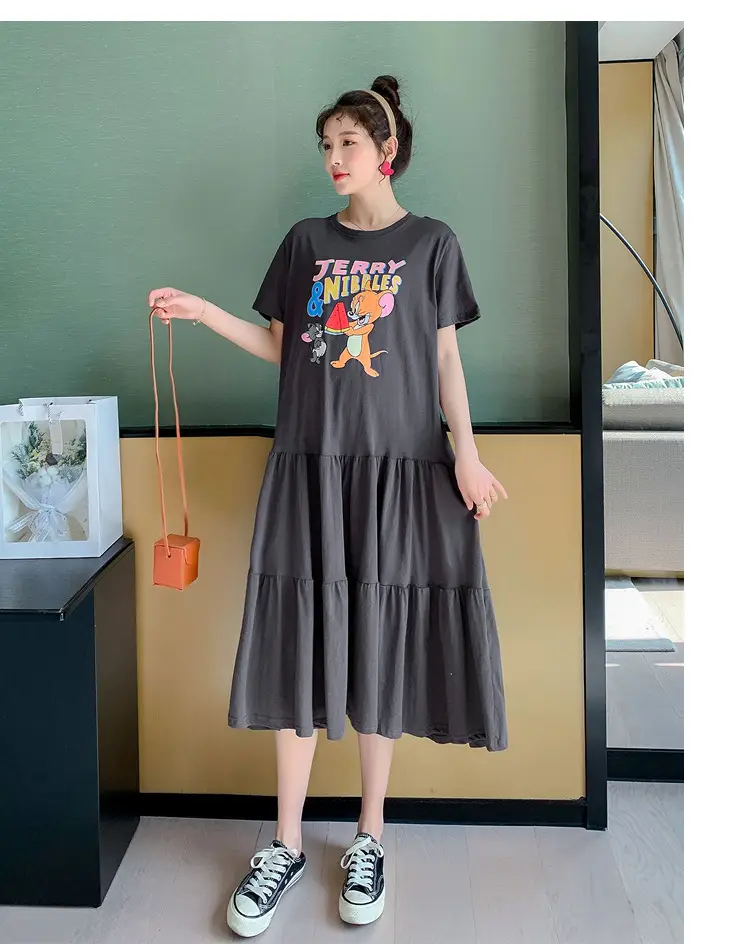 Maternity Dress Black Graphic Long Sleeve Summer — feature 12