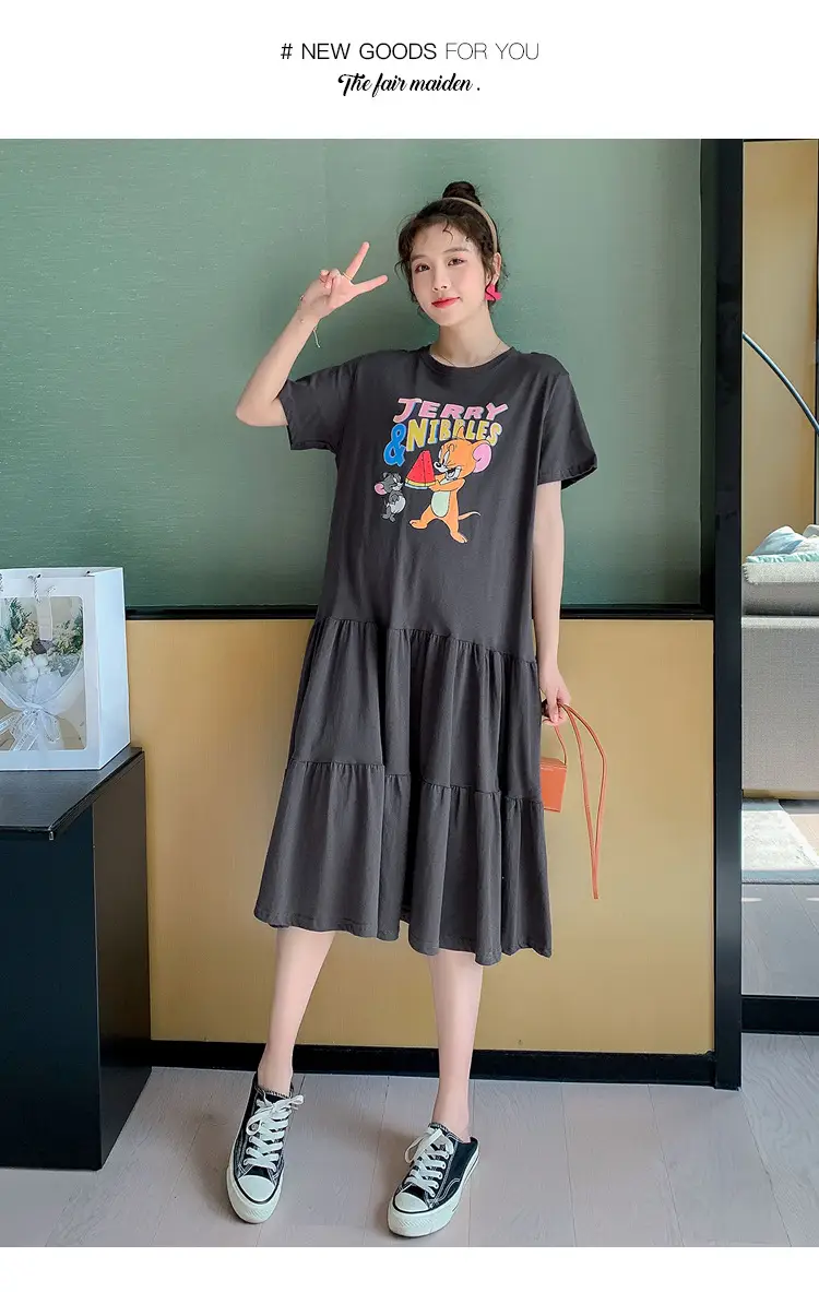Maternity Dress Black Graphic Long Sleeve Summer — feature 13