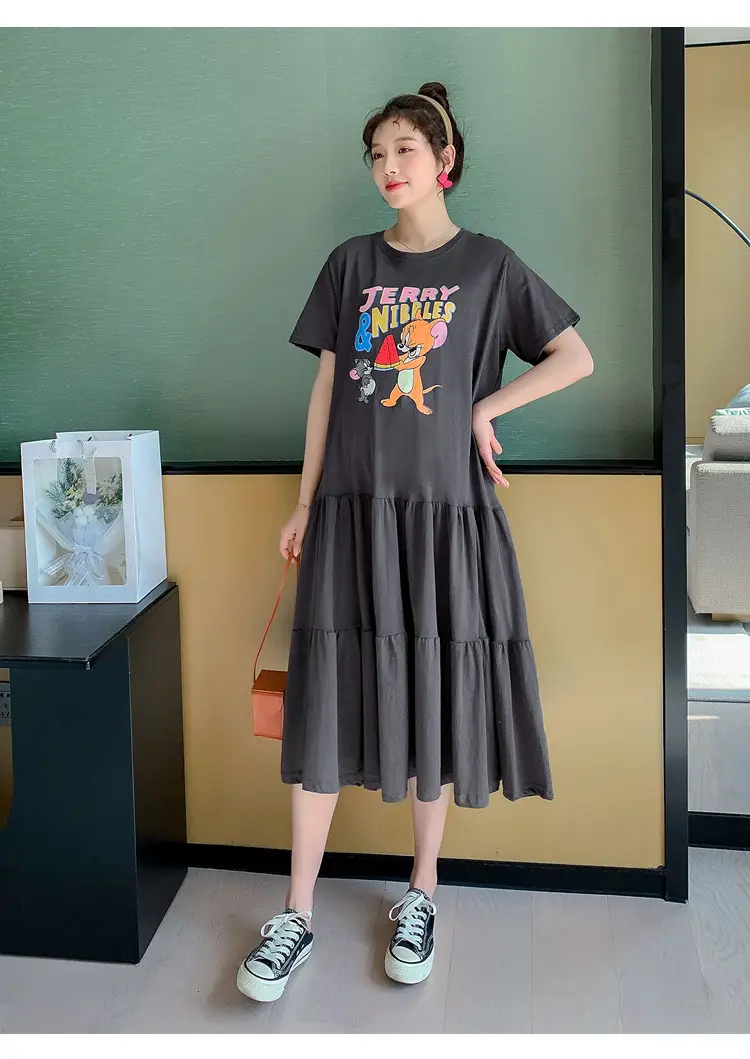 Maternity Dress Black Graphic Long Sleeve Summer — feature 14