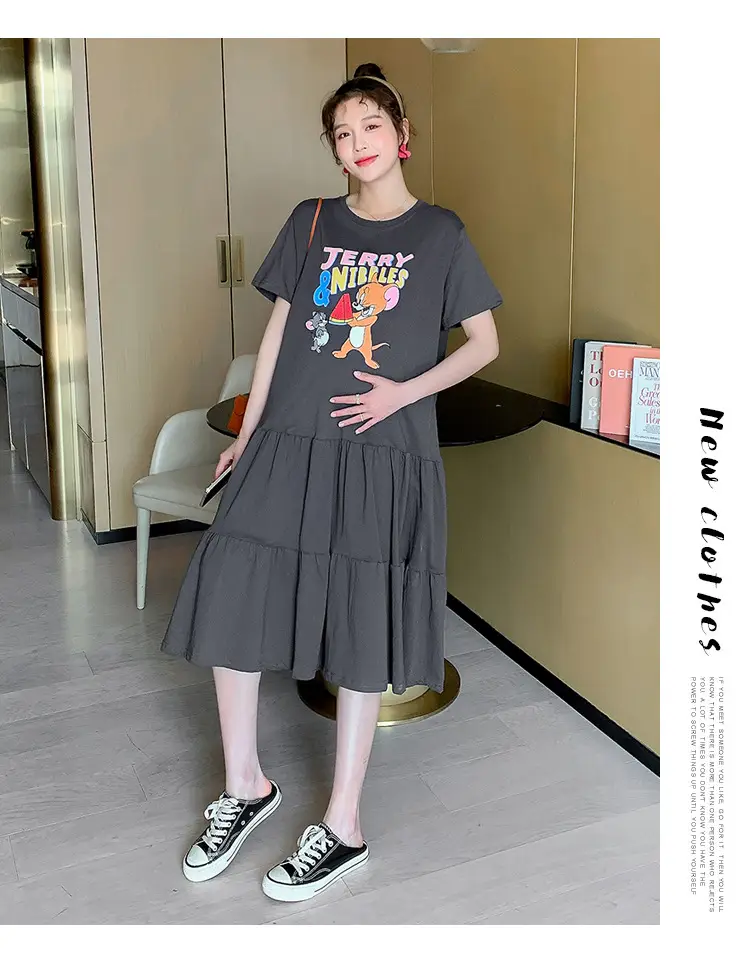 Maternity Dress Black Graphic Long Sleeve Summer — feature 18