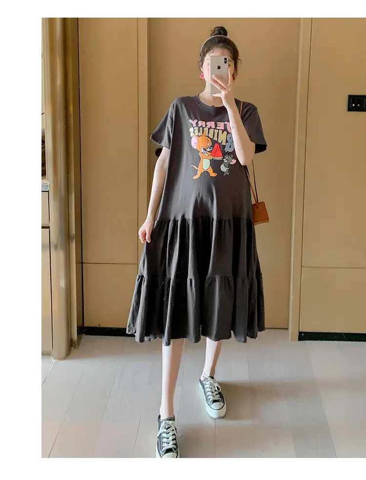 Maternity Dress Black Graphic Long Sleeve Summer — feature 19