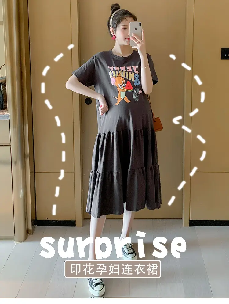 Maternity Dress Black Graphic Long Sleeve Summer — feature 2