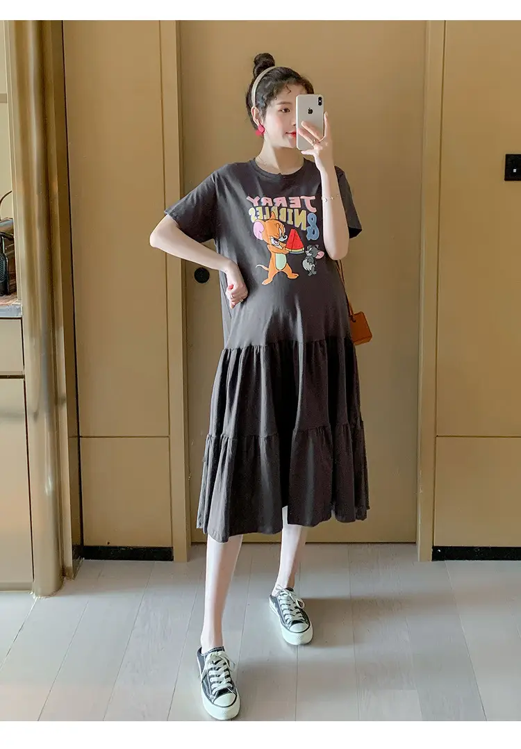 Maternity Dress Black Graphic Long Sleeve Summer — feature 20
