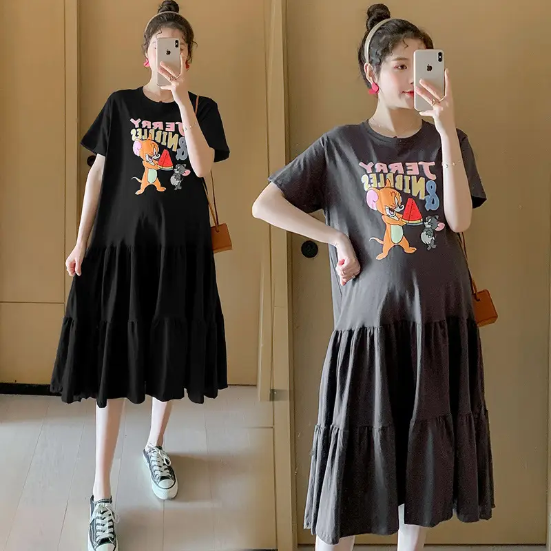 Maternity Dress Black Graphic Long Sleeve Summer — feature 22