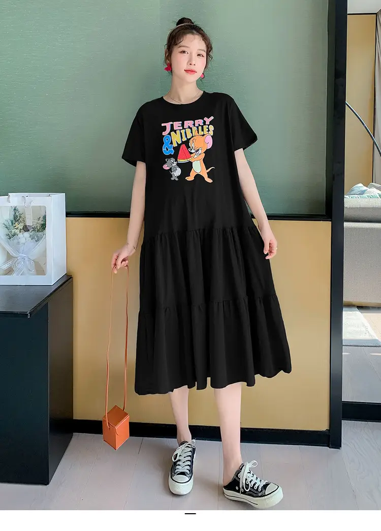 Maternity Dress Black Graphic Long Sleeve Summer — feature 23