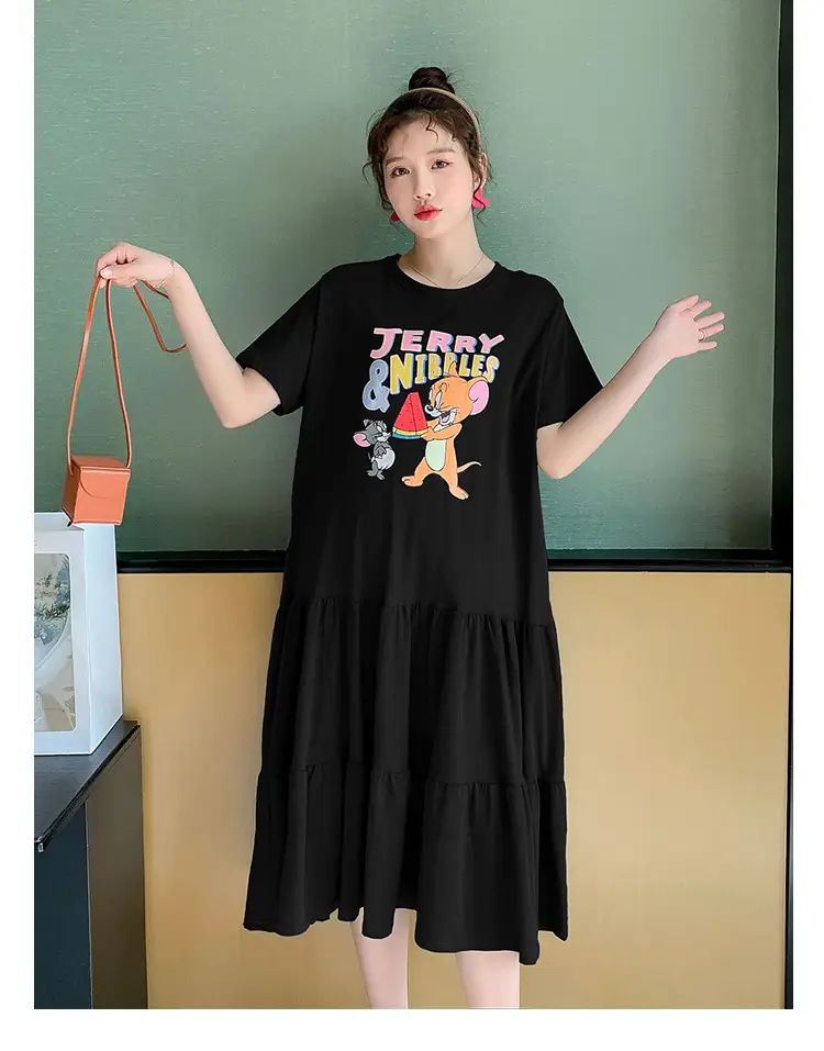 Maternity Dress Black Graphic Long Sleeve Summer — feature 24